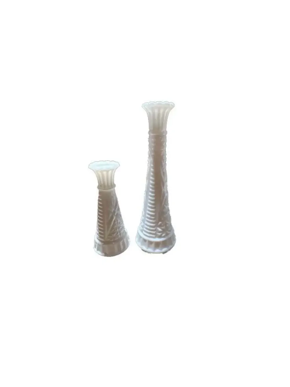 VTG Anchor Hocking Milk Glass Bud Vase Set - Stars & Bars Pattern